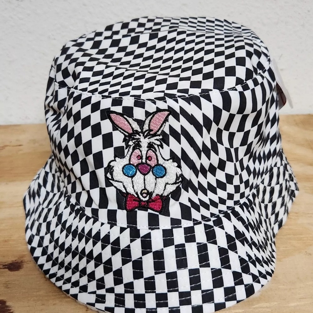 Checkered Bucket Hat with Rabbit Design